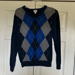 Old Navy Men's Navy, Blue & Gray Argyle V-Neck Sweater